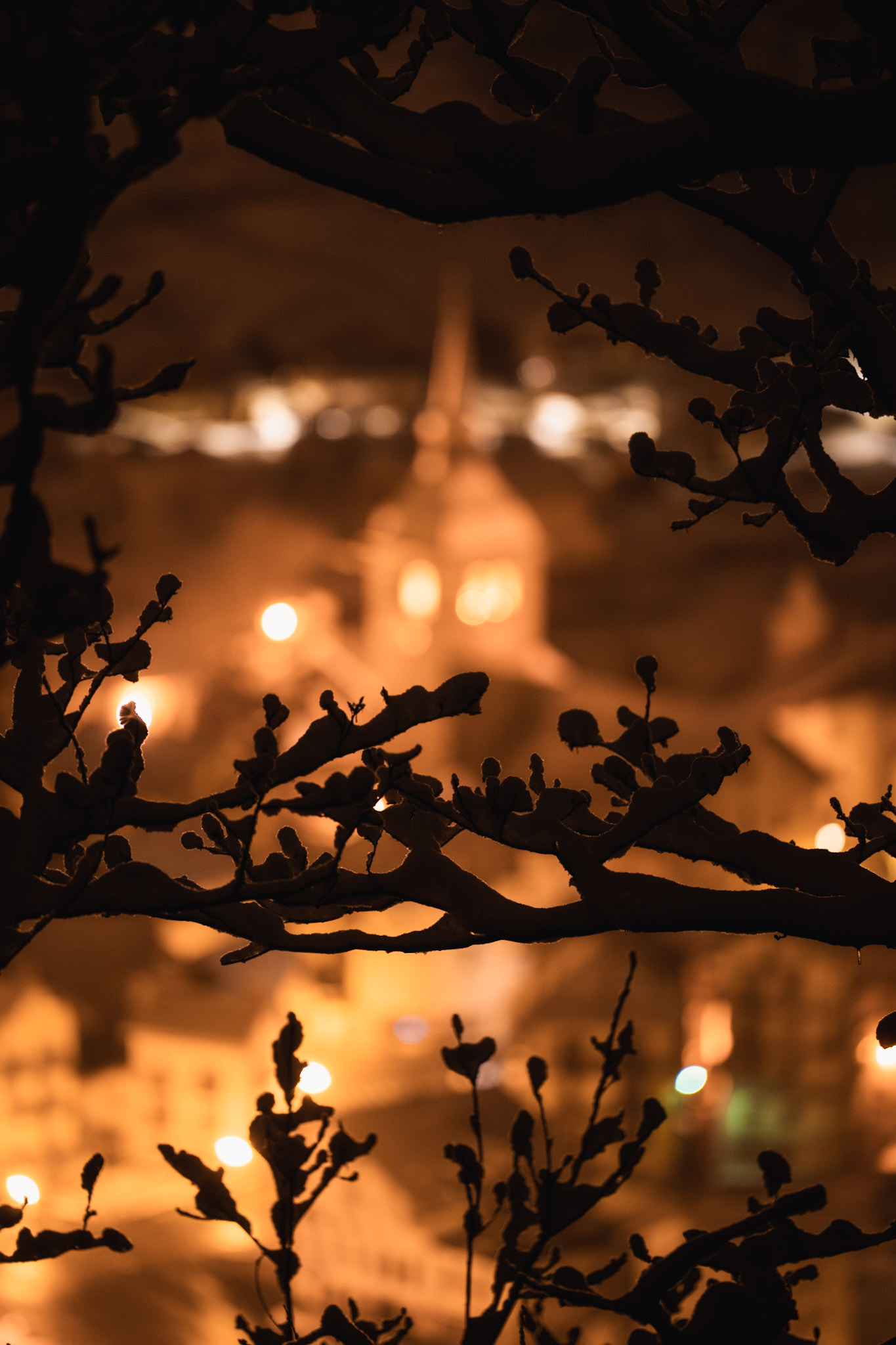 beaufort village under the snow by night with illuminations