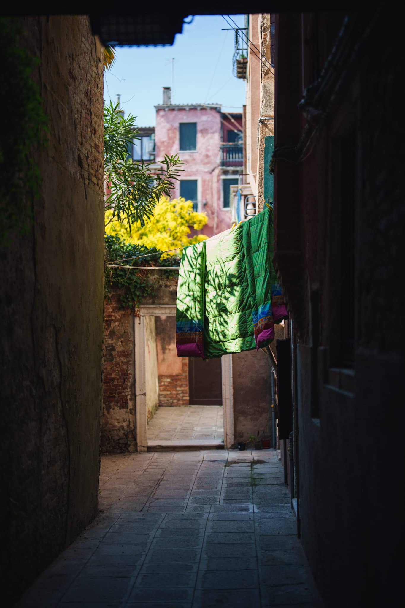 hanging clothes in a confidential street in venice