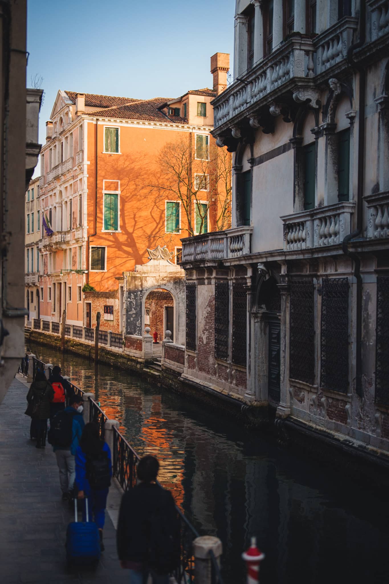 sunset shadows and lights in a venetian canal